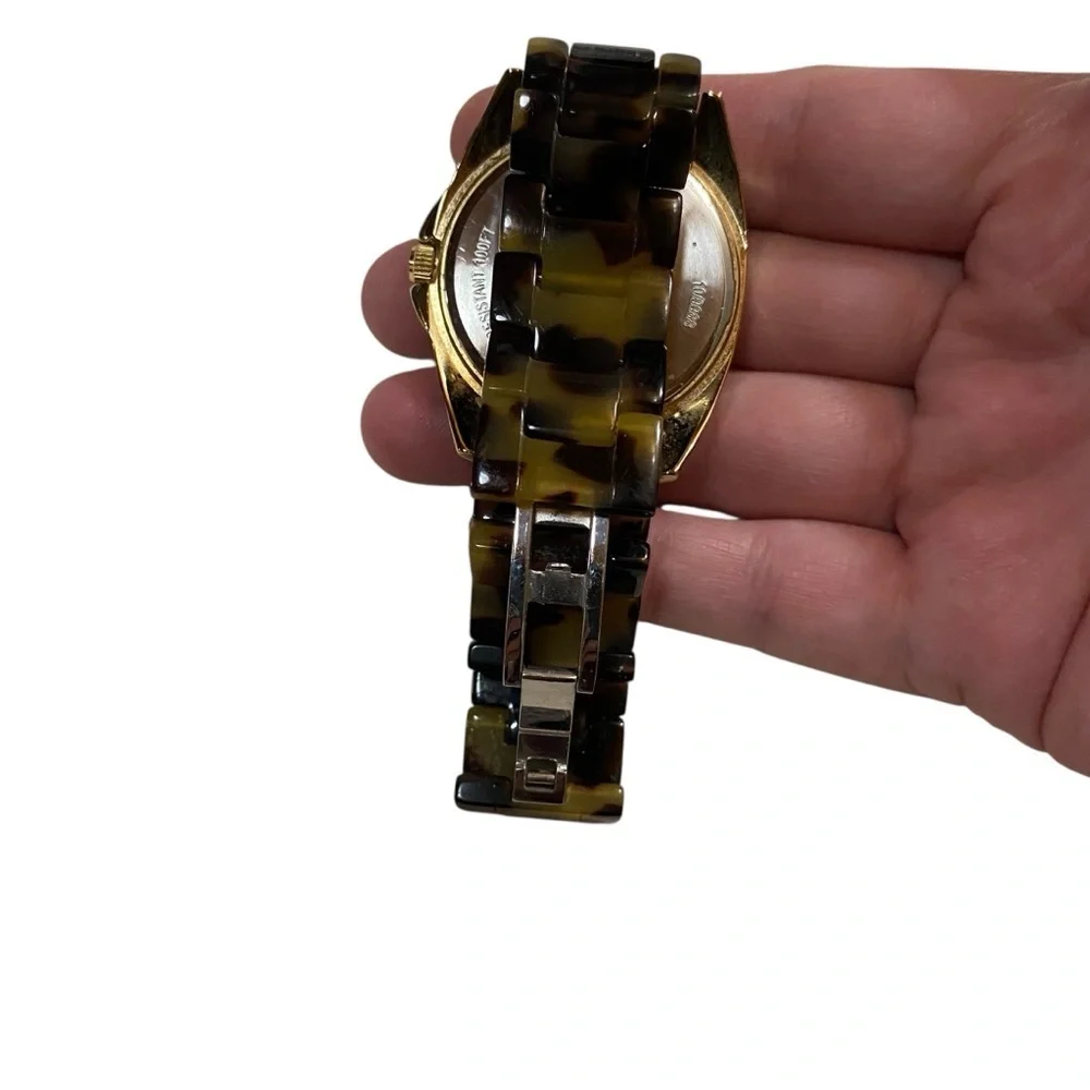 VGT Watch Anne Klein 10/9988 Gold Tone Tortoise Shell Watch Jeweled Accent